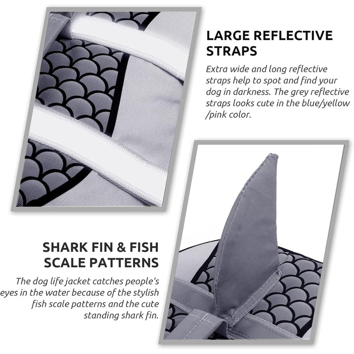 Жилет для собак 'Акула' з ручкою та світловідбиваючими елементами, для малих, середніх та великих собак, сірий, розмір M