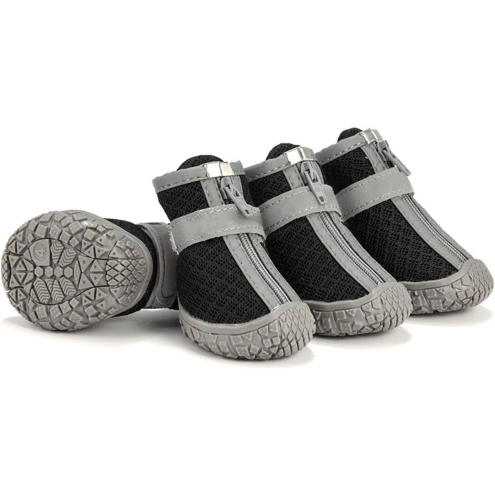 Чоботи для собак, захист подушечок лап, Outdoor, 4 шт. З відбиваючим кріпленням на липучці, дихаючі, регульовані, для малих та середніх собак (Чорний, 5)