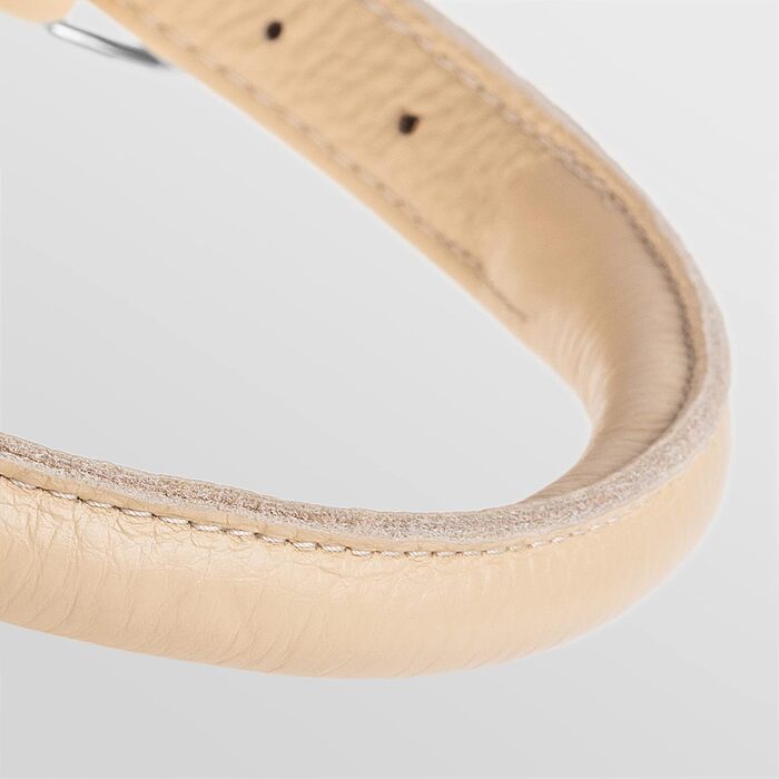 Шкіряний ошийник для собак CollarDirect, круглий, м'який, з роликом, ручної роботи, з натуральної шкіри, чорний, червоний, фіолетовий, синій (бежевий), розмір 15-18 см