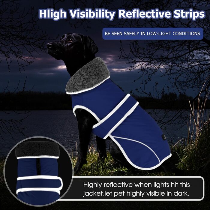 Зимова куртка для собак Dogcheer з флісовим коміром, тепла жилетка для цуценят та собак великих, середніх та малих порід, блакитна (M, обхват грудей 46-62 см, довжина спини 36 см)