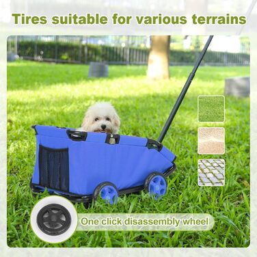 Міні-візок для тварин, складний багатофункціональний візок для покупок з висувним ручками, для прогулянок на вулиці, з подушкою та страхувальним тросом, з кишенькою (Блакитний)