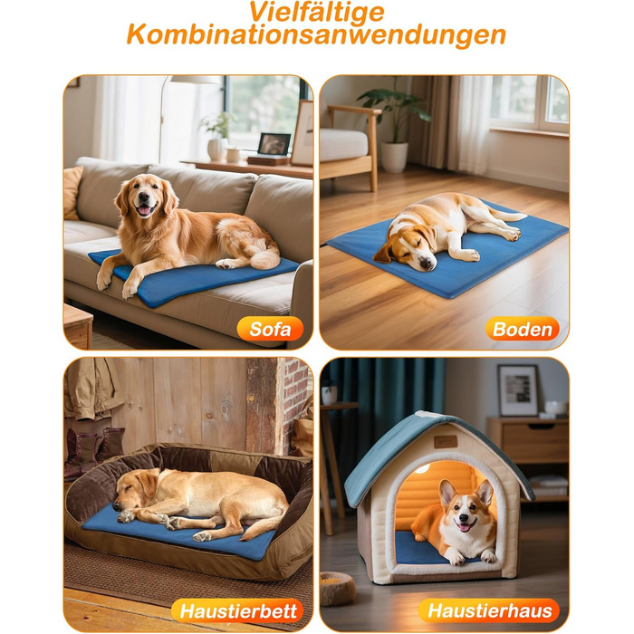 Грілка для домашніх тварин з регулятором, для котів та собак, 6 температурних режимів, таймер на 24 години, LED-дисплей, безпечна грілка з міцним кабелем (60x90 см, блакитна)