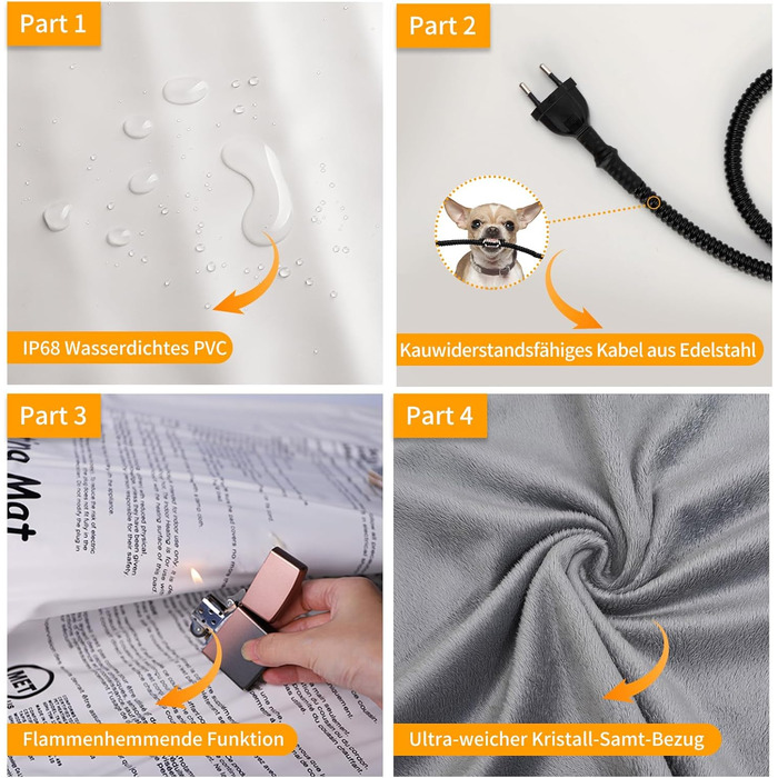 Електричний килимок для котів та собак Toozey, 45x40 см, регулювання часу та температури, безпечний, теплий, сірий