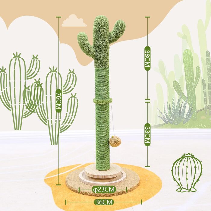 Котячий комплекс Globlazer з когтеточкою, великий, 90х50 см, 2 в 1 з іграшками, товстий стовпчик з сизалю, м'який, для великих котів (зелений)