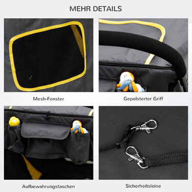 Коляска для собак PawHut Dog Buggy складна з подушкою та страхувальними шнурами, баггі для кішки з сітчастим віконцем та бічною кишенею з тканини Oxford темно-сірого кольору