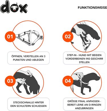 Шлейка для собак DDOXX Nylon Step-In, світловідбиваюча, регульована, анти-вислизання | для маленьких та великих собак, котів, цуценят | для авто | помаранчевий, розмір M