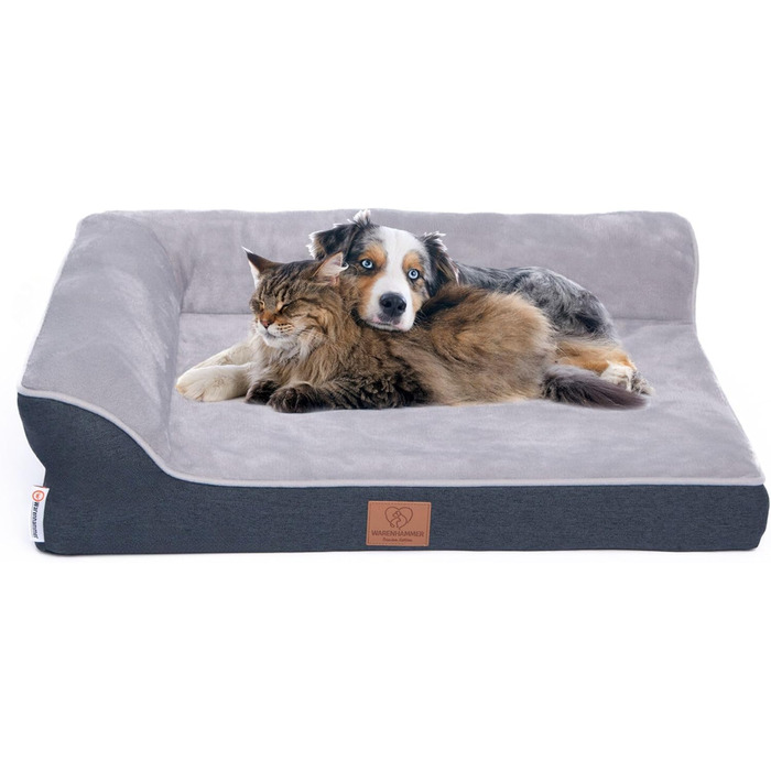 Ортопедичне лежанка для собак преміум-класу з піною з ефектом пам'яті, міцна петля, водонепроникний внутрішній чохол, м'яка, знімний та пральний чохол, 106 x 81 x 17 см, світло-сірий (M)