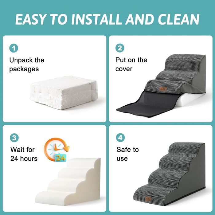 Сходинки для собак, 57 см, для маленьких собак, з високощільним губчастим матеріалом, знімний, миючий чохол, неслизьке дно, 5 ступенів, 40x84x57 см, темно-сірий колір