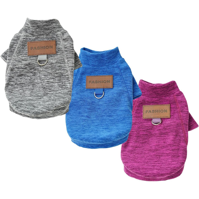 Пуловери для собак - 2/3 шт. з флісу, теплі, з високим коміром, для маленьких собак, кошенят, зимовий одяг для тварин (B-Сірий, фіолетовий, синій, XL)
