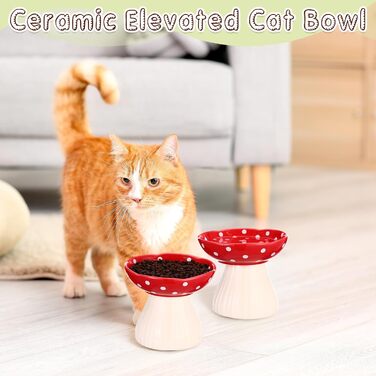 Підвищений годівниця для котів Teenyyou з кераміки, 2 шт., для котів з вусами, широка миска для їжі та води, червоний колір