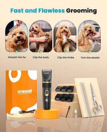 Машинка для стрижки собак Oneisall Leise Hundeschermaschine Upgrade Pro: професійна модель для собак та котів, акумулятор 2000mAh, водонепроникність IPX7, для догляду за шерстю вдома