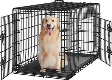 Yaheetech клітка для собак XL 107×60×66 см, складана, з перегородкою і 2 дверима, для дому і авто, з висувним піддоном, чорна