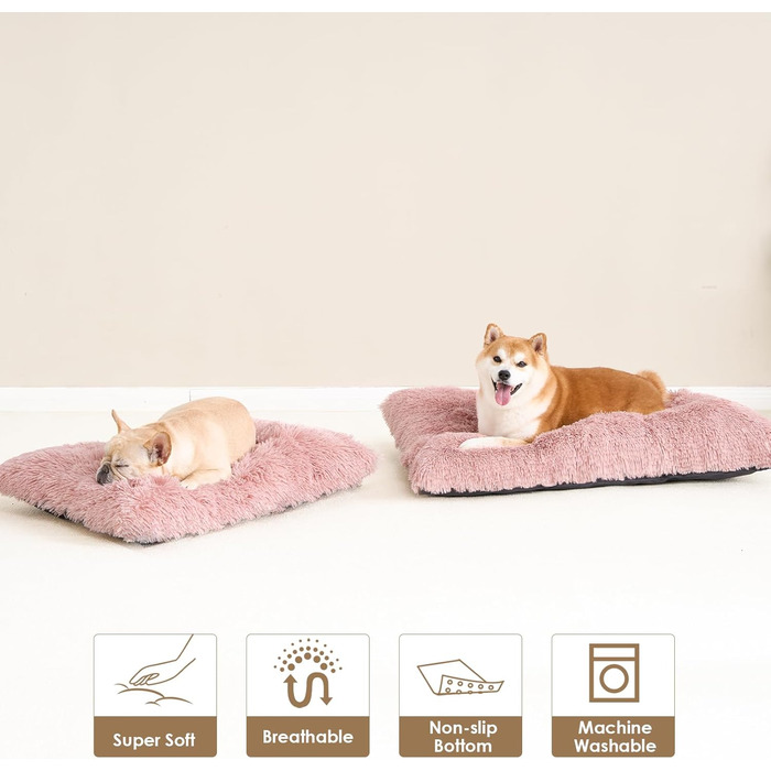 М'яке ліжко для собак EHEYCIGA, великі породи XXL, 120x90 см, рожеве, знімний чохол, неслизьке, з довгим плюшем