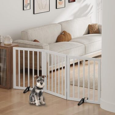 Ворота для собак з бамбука, розкладні, для дверей, внутрішні, 3 панелі (білий)