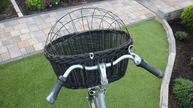 Корзина для велосипеда Marcus Hundefahrradkorb для руля з ротангу з металевою сіткою та подушкою, чорна, для собак, велосипедна корзина, корзина для тварин, натуральна (без подушки)