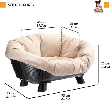 Підвищене ліжко для собак та котів Ferplast Throne, з бавовняним матрацом, білий, 61.5 x 45 x 26 см