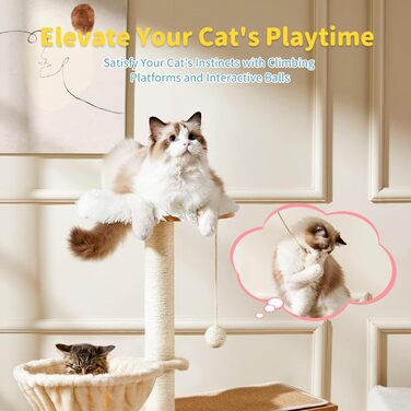 Made4Pets Котячий комплекс з туалетом, 2-в-1 сучасний котячий будиночок для кімнатних котів, 123,4 см, дерев'яний кондо з дряпаком, гамаком і знімною килимкою для великих котів