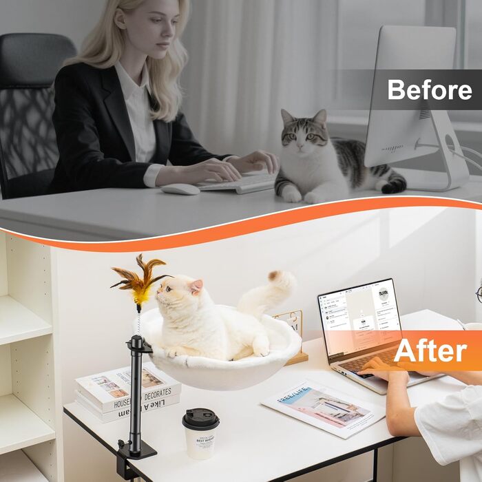 Крісло-гамак для кота Uross на стіл - 360° обертання та регулювання висоти, м'яка лежанка з 2 знімними чохлами, місце для сну для дому/офісу - використання протягом року (Бежевий)