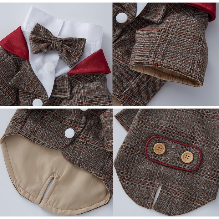 Елегантний костюм для собак: смокінг для маленьких та середніх собак, коричневий, з краваткою, для вечірки, дня народження, фестивалю, розмір S (довжина спини 24 см)