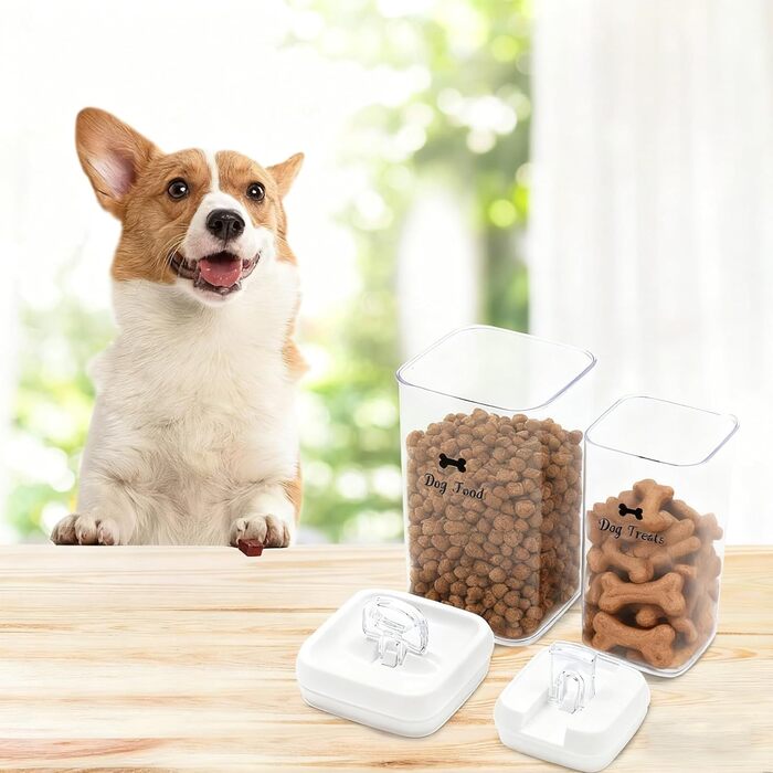 Набір контейнерів для корму для собак (2 шт.) – повітряний, BPA-free, прозорий, для ласощів та сухого корму