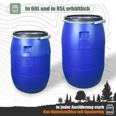 Футлярна бочка 60л з кришкою та обідком, харчова, 34см, універсальна, для саду (Блакитна)