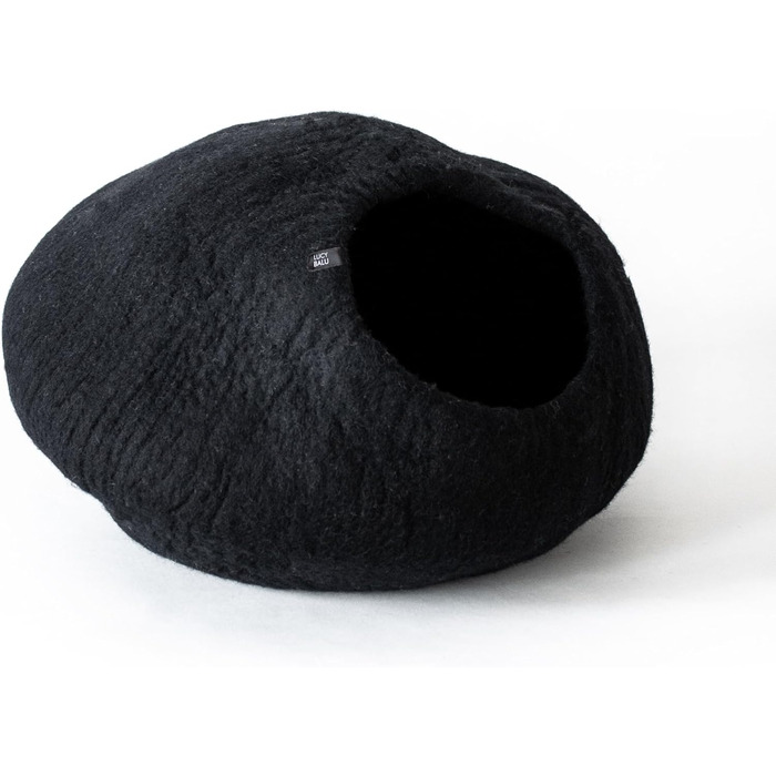 Преміум котяча печера LucyBalu® з фетру | Натуральне котяче ліжко з 100% пухкої вовни | Фетрова печера для котів ручної роботи в Непалі | Затишна печера для котів | 45x45x28 см | Білий (Чорний)