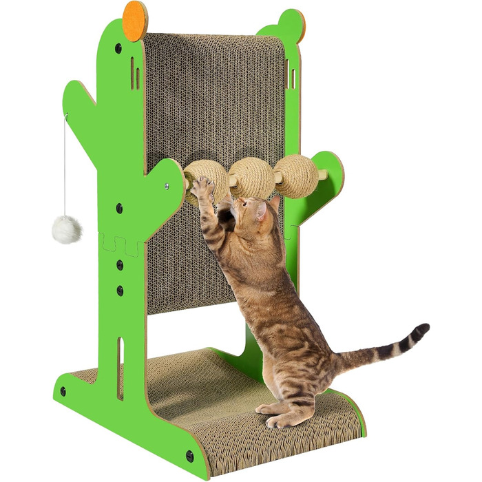 Двостороння кігтеточка для котів YEMOO з картону, T-подібна, з сизалевими кулями та іграшками, для захисту стін та диванів