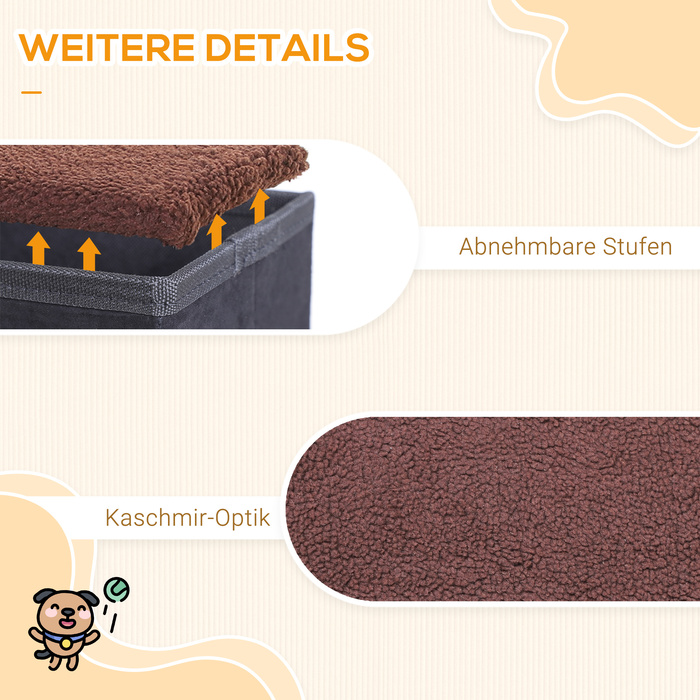 PawHut Pet Stairs Складні сходи для кішок Сходи для собак з 3 сходинками для зберігання для кішок і собак МДФ чорний 40x54x48см