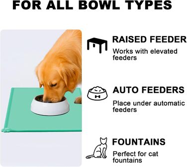 Силіконовий килимок під миску для собак та котів, 54x38 см, зелений. Нековзкий, водонепроникний