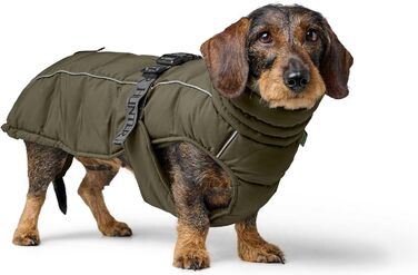 Накидка для собак HUNTER Paxson для такс, оливковий колір, водонепроникна та тепла, з підкладкою, для захисту від негоди, світловідбиваюча, для маленьких собак з довгим тулубом, розмір (40)