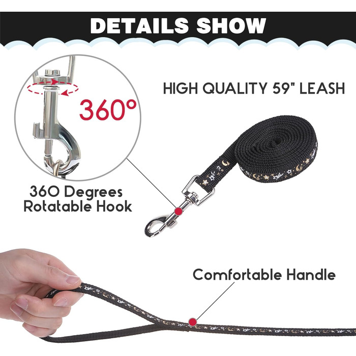 Шлейка для кота PAWCHIE з повідком та нашийником, вихідний замок, регульована, світиться в темряві, для кошенят, прогулянки на вулиці, чорний, середній