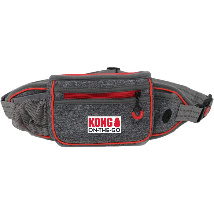 Лекарська сумка для собак KONG сірого кольору: бананка для дресирування з світловідбиваючим ремінцем та дозатором кульок для прибирання | Водонепроникна та міцна сумка для ласощів для собак | Зручна сумка для годування під час дресирування