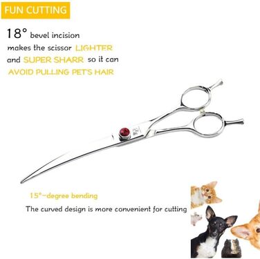 Професійна вигнута ножиця для грумінгу собак 9.0 дюймів - ножиці для собак та котів з ергономічною ручкою, з нержавіючої сталі 440C