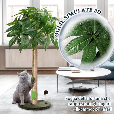 Котяча кігтеточка Meowoou з м'ячиком та стовпчиком 89 см з сизалевого мотузка, кігтешкребок для котів будь-якого віку (Fortune Tree)