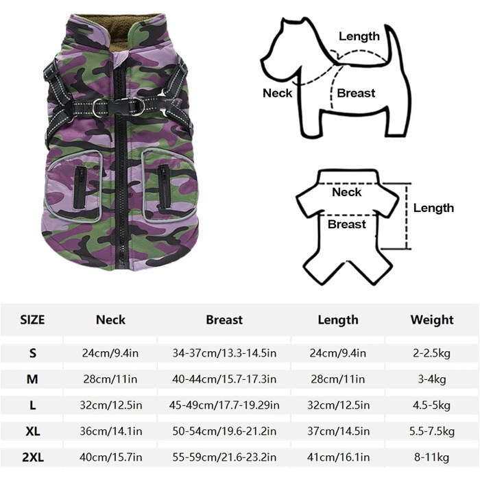 Зимова куртка для собак, теплий зимовий плащ для собак - світловідбивна куртка для собак, жилет для собак з інтегрованим шлейкою для маленьких та середніх собак (фіолетовий, M)