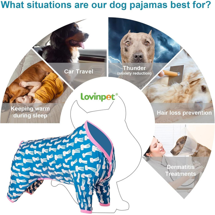 Піжама для собак LovinPet Pitbull, розмір M: блакитний піжамний костюм з принтом восьминога, зручний та легкий для великих собак
