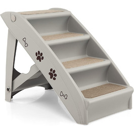Сходинка для домашніх тварин GYMAX з 4 сходинками, складана, з пластику, з антиковзкими накладками, 4 килимки, трикутна структура, допомога у підйомі для котів та собак (Сірий)