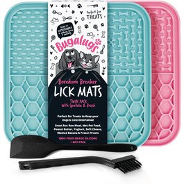 Килимок для годування собак та котів Bugalugs Licky Mats, 2 шт. (рожевий/блакитний), 100% харчовий BPA-free, зменшує стрес та тривогу