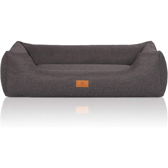 Книфелвуфф Лотте: собаче ліжко з велюру, ручної роботи, XXL (120 x 85 см), знімний чохол, для великих, середніх та маленьких собак (сірий)