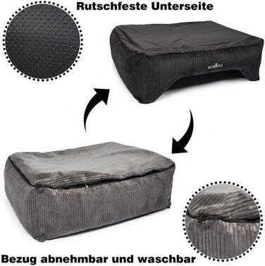 Ортопедичне собаче ліжко CopcoPet з м'якої тканини, легко миється - для великих собак, з неслизьким дном - захищає суглоби, кошик для собак XXL, чорний/сірий, 110 x 90 см