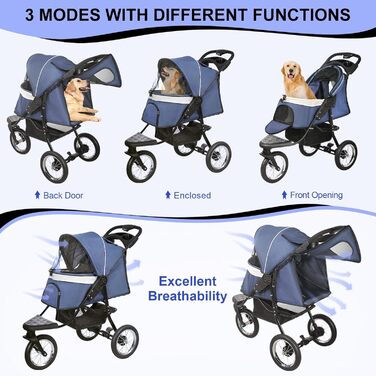 Візок для собак та котів, до 30 кг, складний, з тримачем для напоїв та захистом від дощу, блакитний