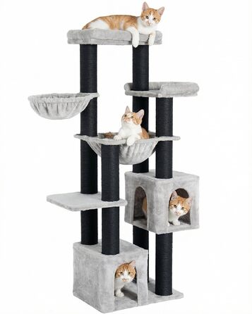 Великий котячий будиночок Kratzbaum Groß: 164 см, для великих котів (Maine Coon), стабільний, з гамаком, платформами та печерею