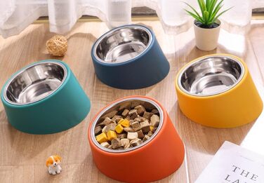 Миска для собак та котів Fuwok, нахилена під кутом 15°, знімний, неслизький, антивитікаючий дизайн, 2 шт. (Червоний, S)