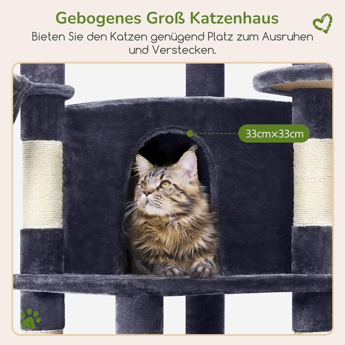 Котячий будиночок Globlazer з когтеточкою, 130 см, XL, темно-сірий. Стабільний кутовий комплекс з будиночком, платформою, гамаком та м'яким кошиком для великих котів.