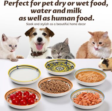 Набір мисок для котів Kitwinney з антиковзним покриттям, кераміка, миски для корму, силіконовий дно, посуд для котів, миски для годування кошенят та маленьких собак (Multi6, Глибокий)