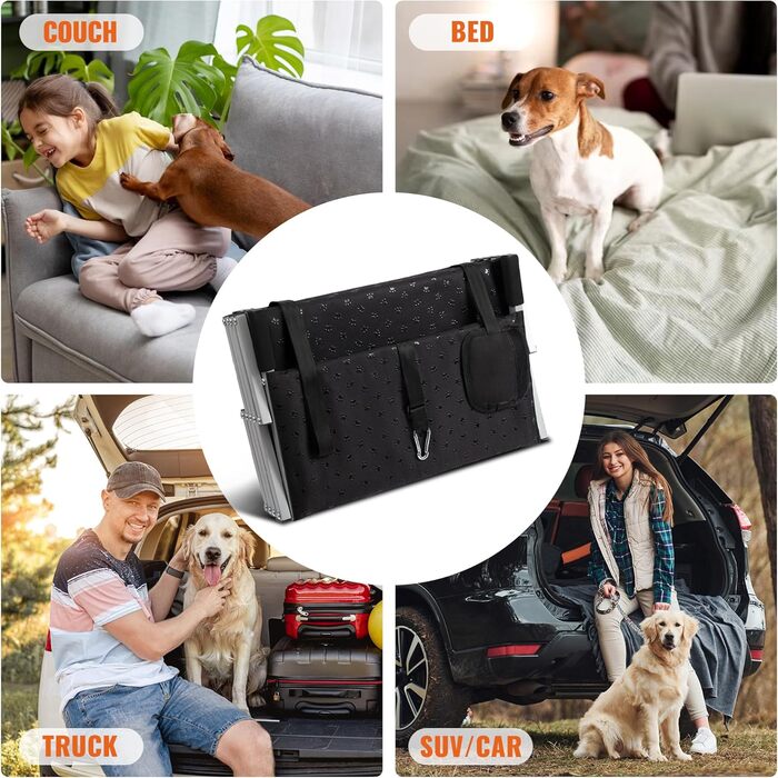 Сходинка для собак у машину – широка, складна, з антиковзким покриттям, для авто, SUV, вантажівок, витримує до 113 кг, 5 сходинок, срібна