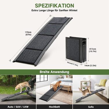 Рампа для собак у машину, розкладна, 170 см, для великих, середніх та малих собак, до 110 кг