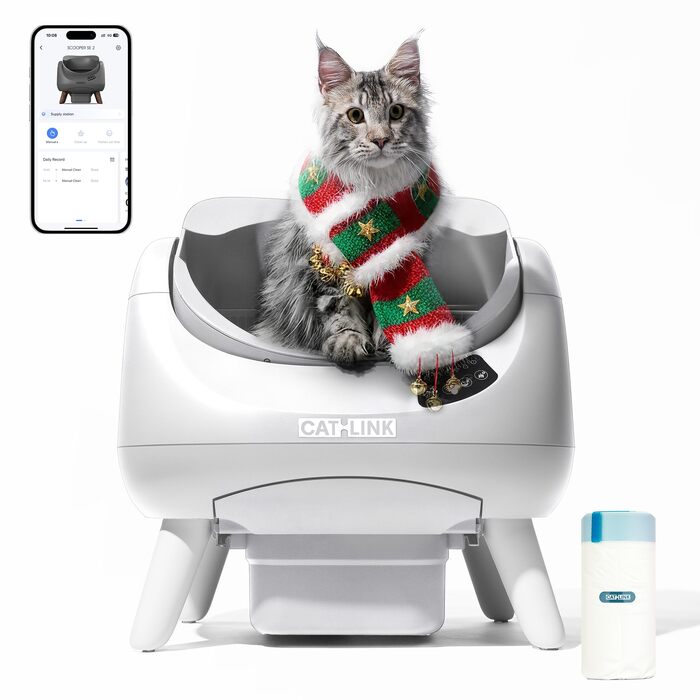 CATLINK Самоочисний лоток для котів, великий розмір XXL з відкритим верхом, Wi-Fi 5 ГГц, об'єм 12 л, підходить для всіх видів наповнювачів, ідеальний для домогосподарств з кількома котами (білий)