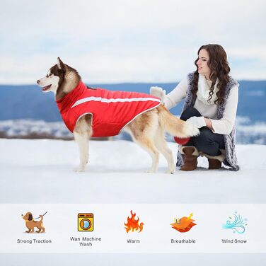 Водонепроникний зимовий теплий одяг для собак, вітрозахисний одяг для домашніх тварин, теплий одяг для собак, флісова куртка, комплект одягу для маленьких, середніх та великих собак, жилет з отвором для шлейки XL-6XL (Червоний, XL)