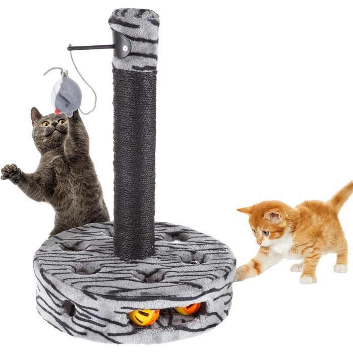 Когтеточка для котів PETMAKER з інтерактивною ігровою зоною, сизалевим канатом і підвісною іграшкою, для домашніх котів, чорна/сіра